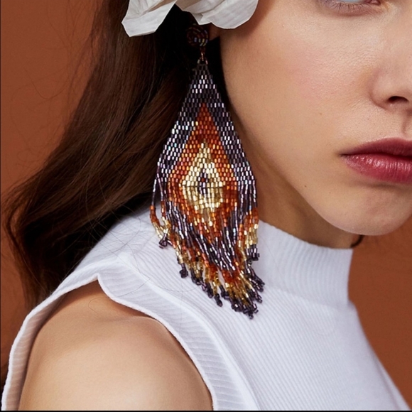 Stunning Boho Beaded Dangle Earrings - Picture 2 of 5